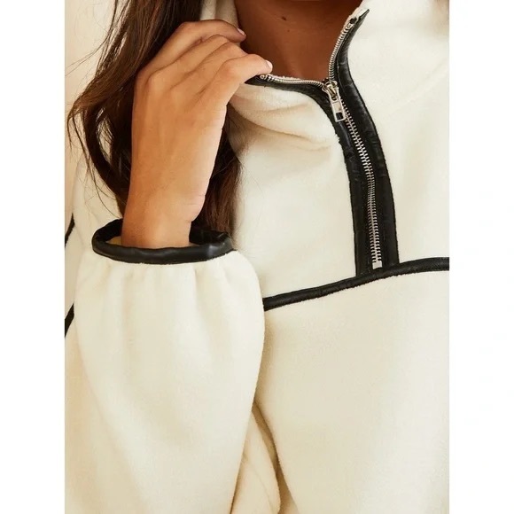 Altar’d State Brisk Sherpa Pullover Jacket Ivory White Fleece Half Zip Sweater M - Picture 3 of 10